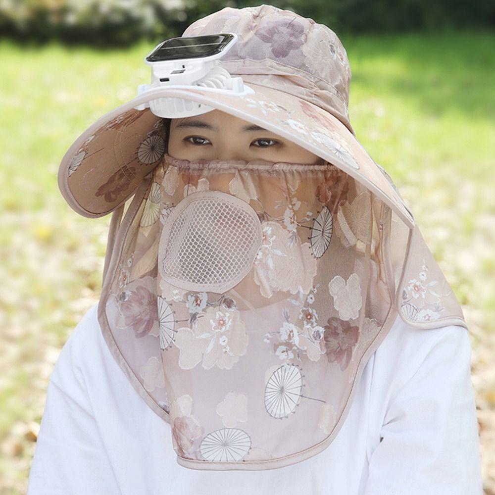 

Breathable Mesh Solar Fan Visor Hat Neck Protection Face Cover Bucket Hat Farm Work рожевий