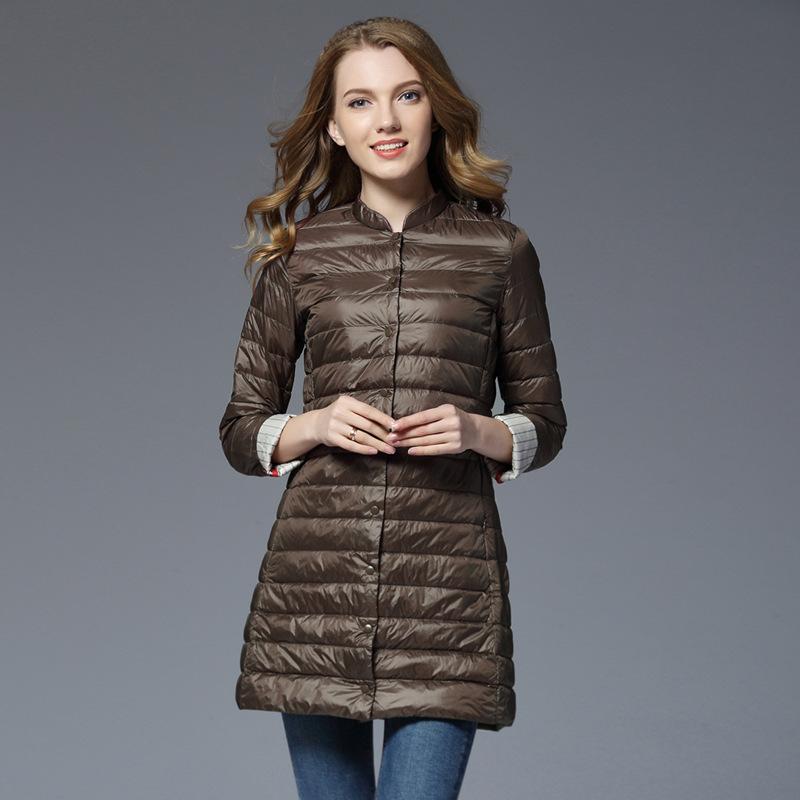 Spring and Autumn Winter Woman Lightweight Padded Warm Coat Down Jacket Long Female Overcoat Slim Solid Jackets Winter Coat Portable Parkas