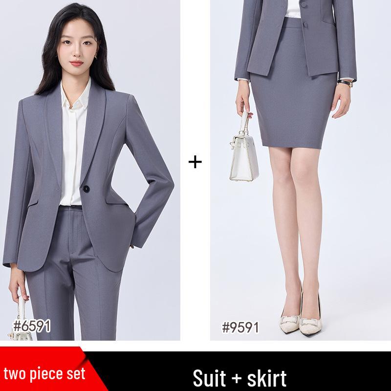 Women's Blue Suit Set for College Students: Spring/Autumn Interview & Professional Wear