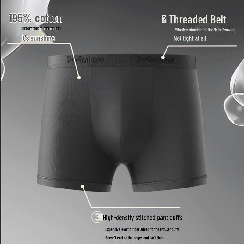 Mao Ren Men's Pure Cotton Mulberry Silk Anti-Bacterial Boxer Briefs