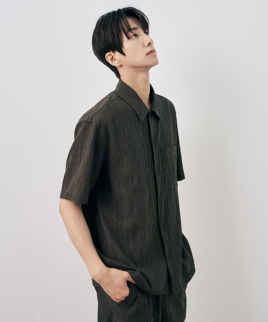 MINDBRIDGE [Couture] Crease Oversized Short Sleeve Pleated Shirt - 2 Colors