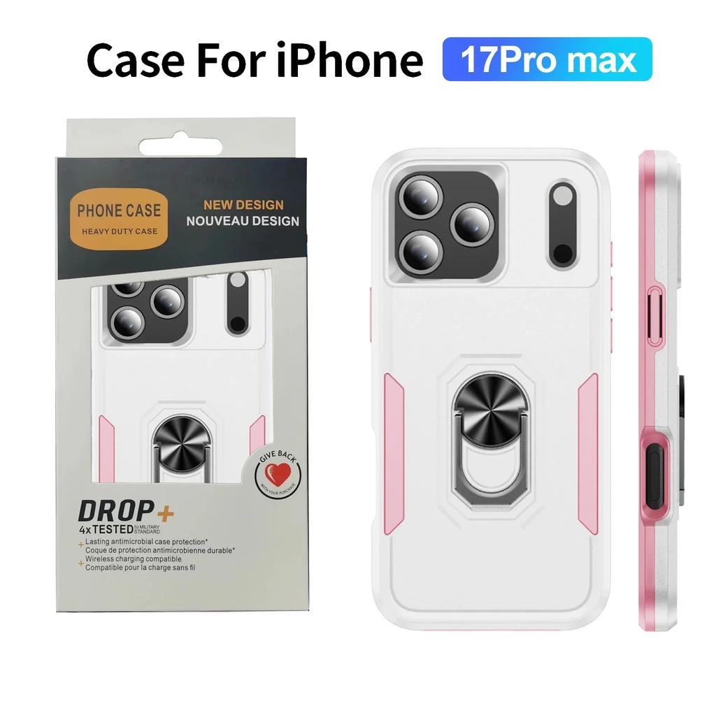 Rugged Car Magnetic Hybrid Protect Case for IPhone 17 Air 16E 15 14 Plus 13 12 Pro Max 360°Rotable Metal Ring Bracket Hard Cover