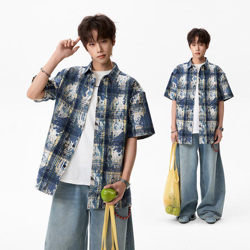 Herren Sommer Tie-Dye Color Block Kurzarmhemd - Hong Kong Stil Locker Lässig Oberteil