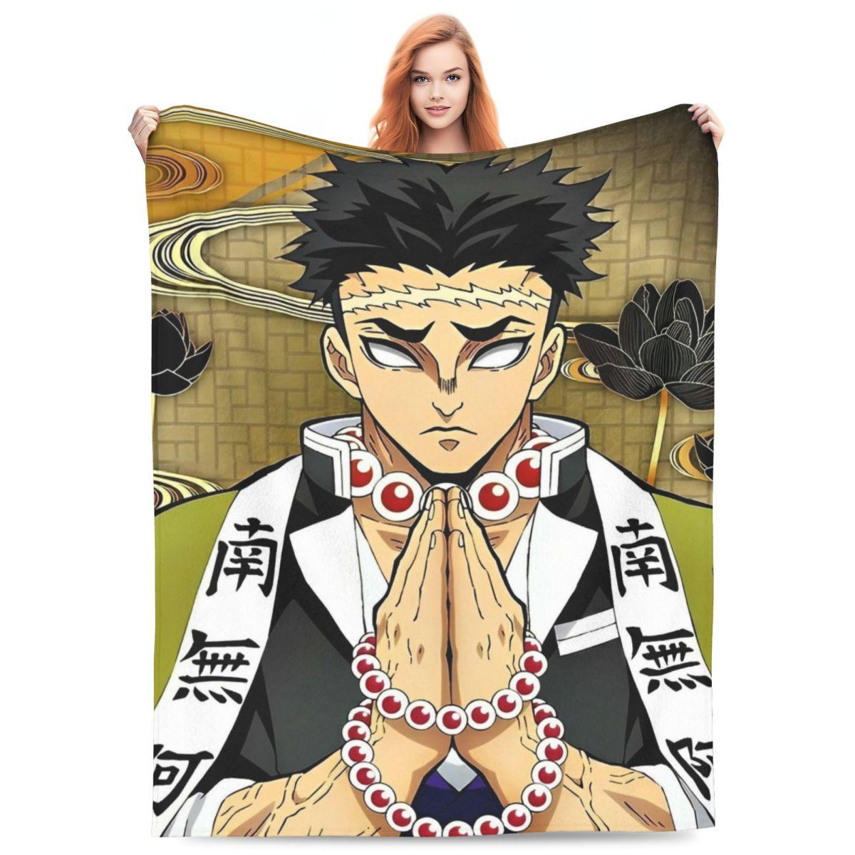 

Stone Hashira Gyomei Himejima Flannel Throw Blanket Anime Demon Slayer Blanket for Bedding Car Warm Bedspread 80x60in