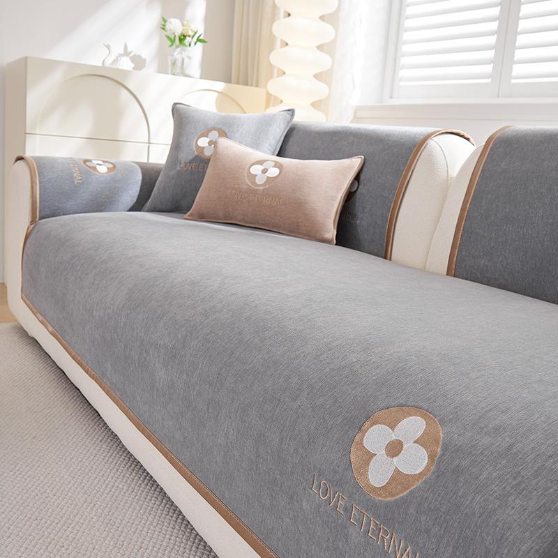 Baby Velvet Embroidered Sofa Cushion  New Four-Season Universal Non-Slip Seat Cushion Straight Row Sofa Armrest Cover