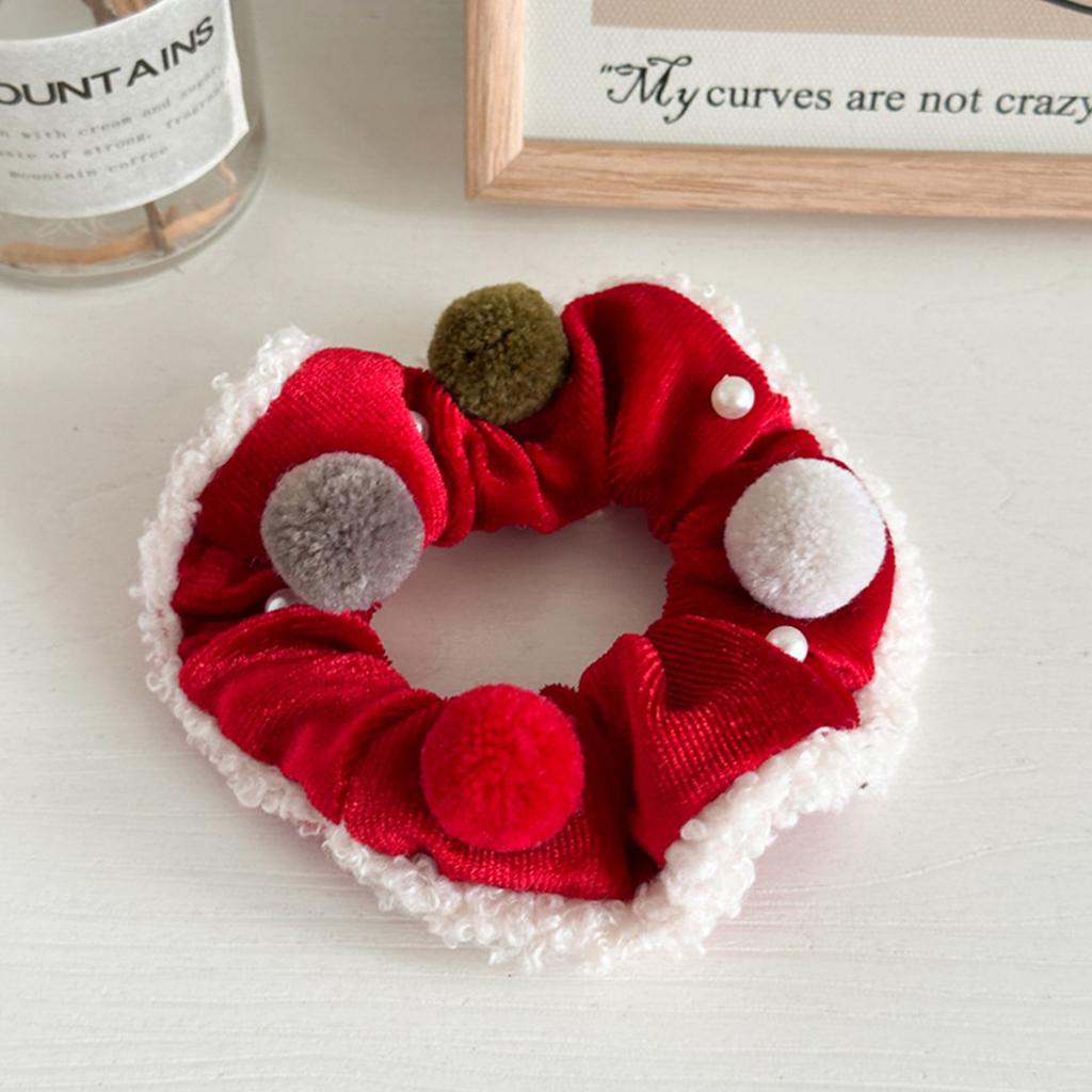 Red Christmas Hair Scrunchies Plush Large Hairband Xmas Elastic Hair Ties Women Ponytail Holder Party Headwear Hair Accessories