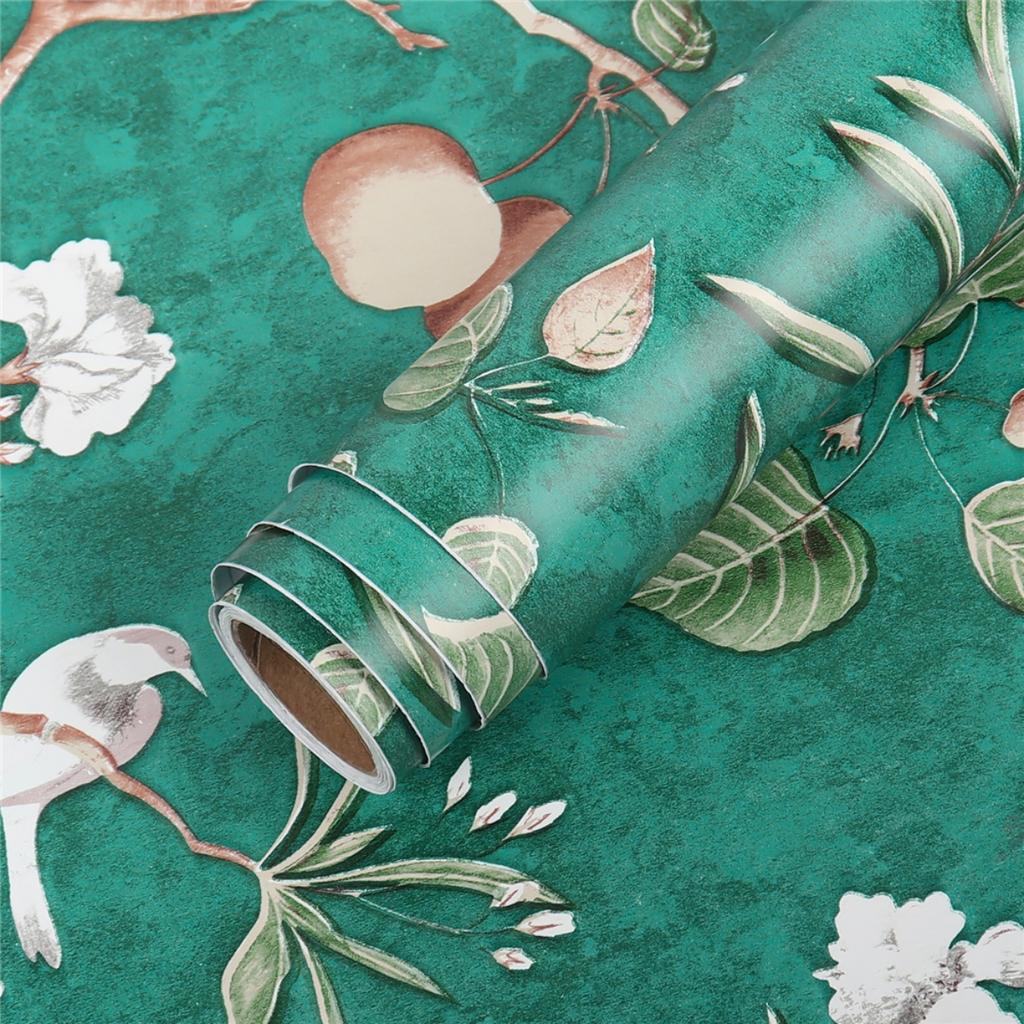 PVC Peel And Stick Wallpaper Removable Pink Flowers Watercolor Leaf Self Adhesive Wall Stickers Cabinet Decoration Easy To Clean