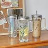 High-capacity 580ml Glass Coffee Mug with Safety Stainless Steel Straw and Lid Sealing Cover Home Drinks Glass Cup with Handle