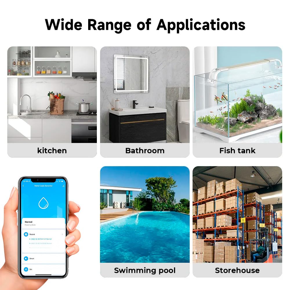 Tuya ZigBee Smart Water Leak Sensor with Alarm Overflow Detector via APP Control for Home Security Kitchen Bathroom Basement Flood Monitor