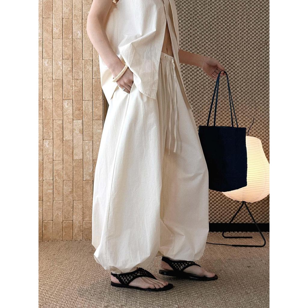 Johnature Casual Fashion Elastic Waistband Spring Summer Balloon Jogger Pants For Women Loose Comfortable Simple Trousers