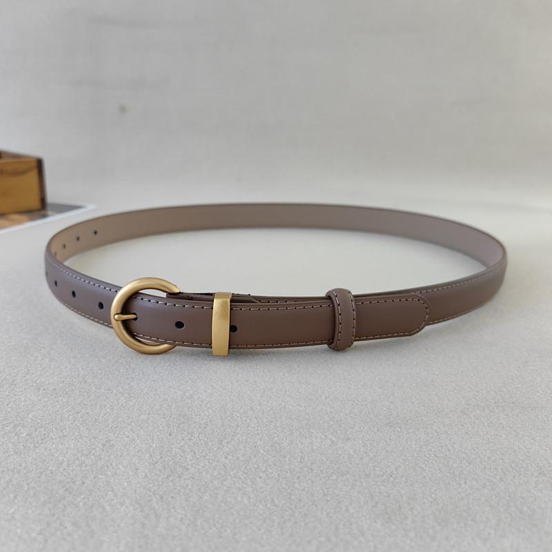 Simple Faux Leather Belt For Women With Goldtone Buckle And Vintage Style