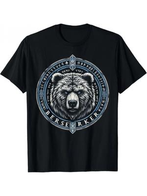 Unisexs Viking Berserker Bear Pattern Tshirt Nordic Warrior Printed Short Sleeved Shirt Suitable for Casual Wear All Year Round
