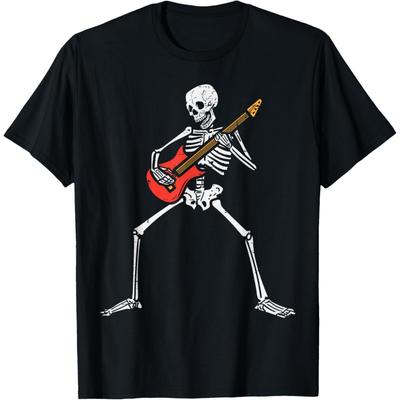 Halloween Skeleton Rocker Guitar Punk Rock Costume Men Women T-Shirt