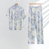 Pajamas women's summer new products, human cotton satin thin, retro oil painting short-sleeved trousers home pajamas set