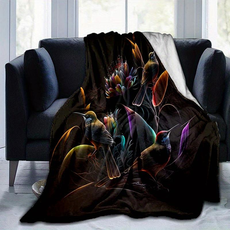 1pc Birds amidst Luminous Flowers Blanket  Home Decor, Gift Idea, Suitable for All Seasons,Living Room, Travel, Camping, Car Blankets