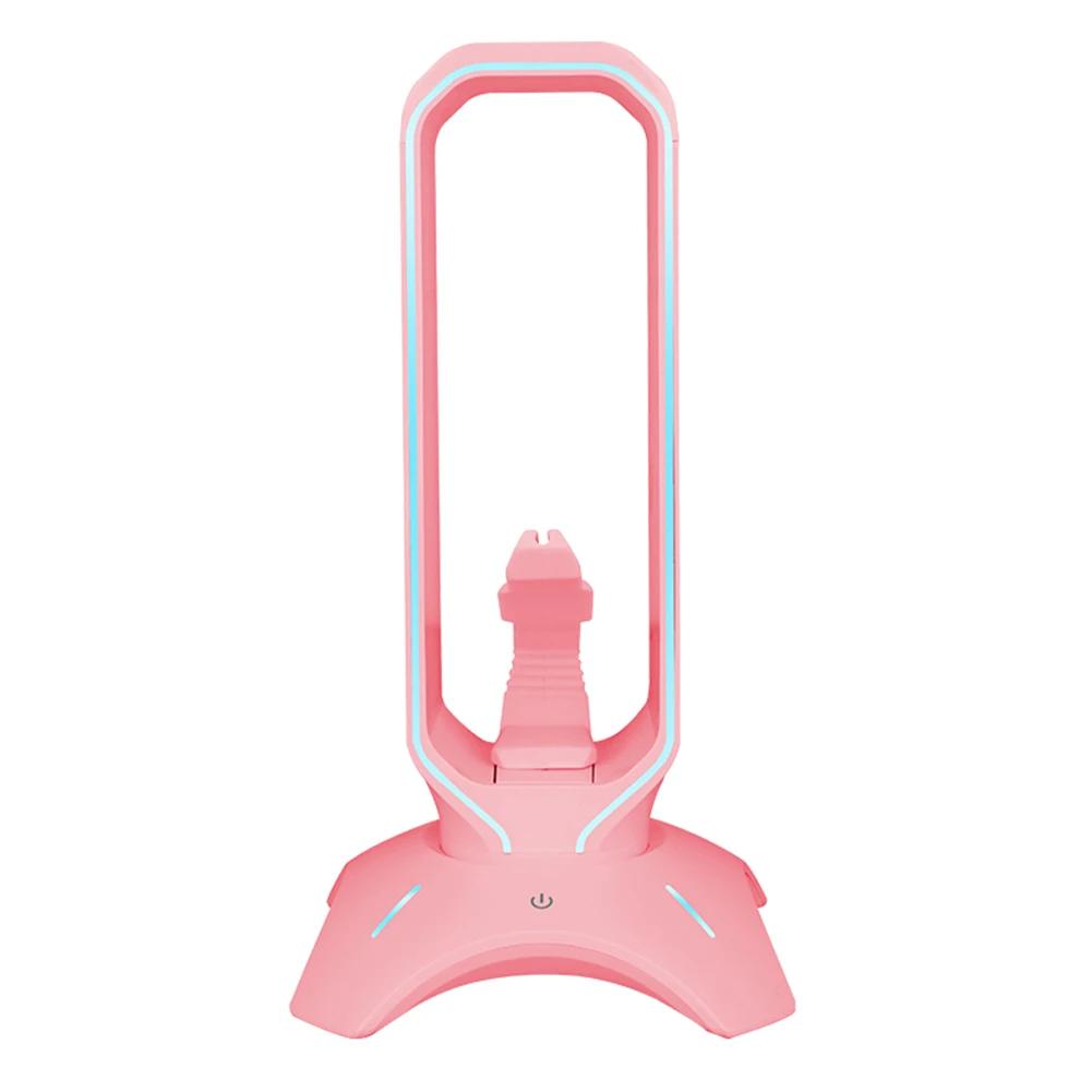 

RGB Игровая подставка для наушников с держателем шнура мыши (банджи), держатель накладных наушников с 2 USB-портами, игровые аксессуары розовый