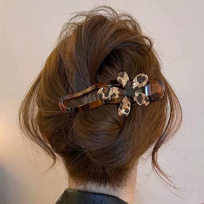 11CM Leopard Print Flower Duckbill Clip for Women Girls Sweet Hair Ornament Back Head Hair Clip Updo Hair Accessories