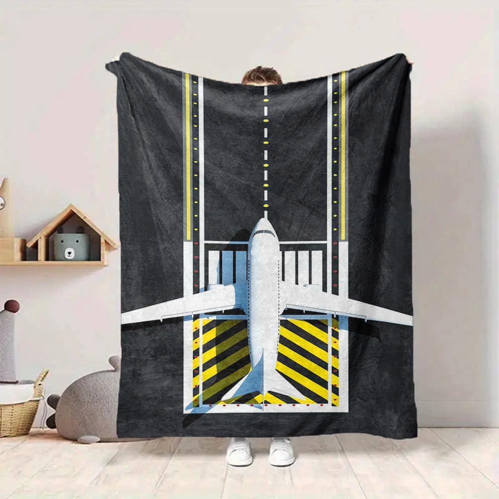 1Pc Airplane Runway Blanket Soft And Comfortable Casual Warm Camping Travel Christmas Halloween Xmas Gift M92845
