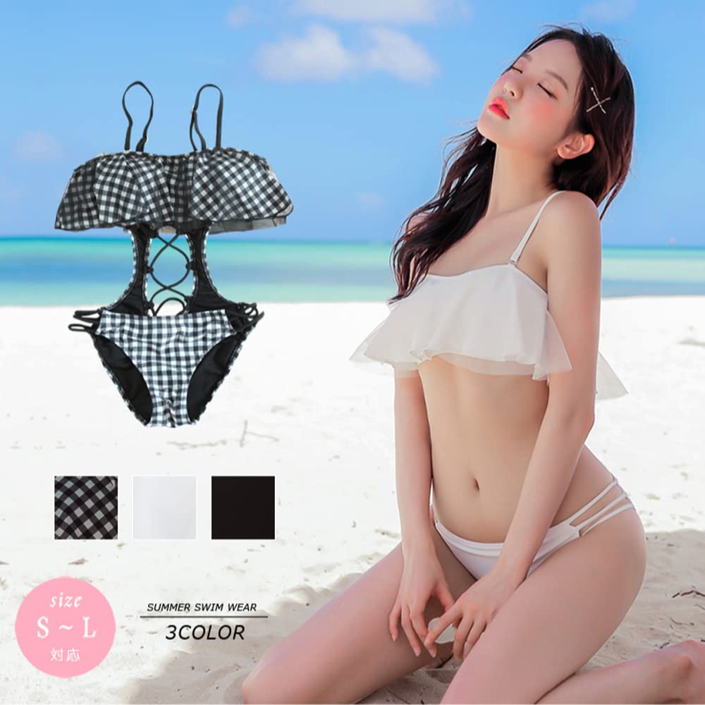 cute popular mom online small for large ethnic 1911 [Aunii] Women's swimsuit, figure-covering, back-tie flare, frill, one-piece, swimsuit, swimsuit,