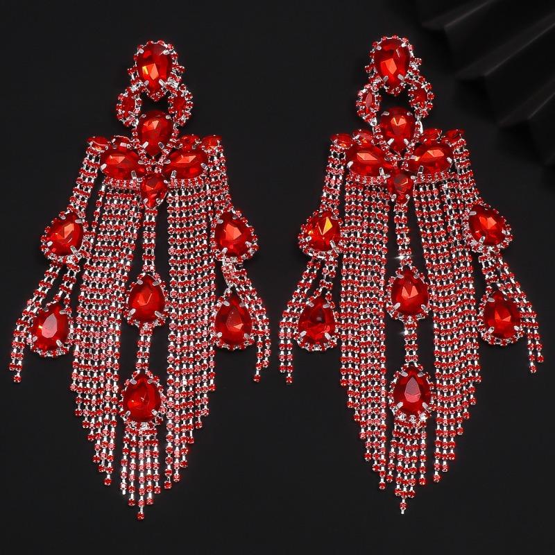 

European and American Fashion Exaggerated Earrings, High-end Sense Shining Rhinestone Fringed Earrings, Catwalk Jewelry Earrings срібний