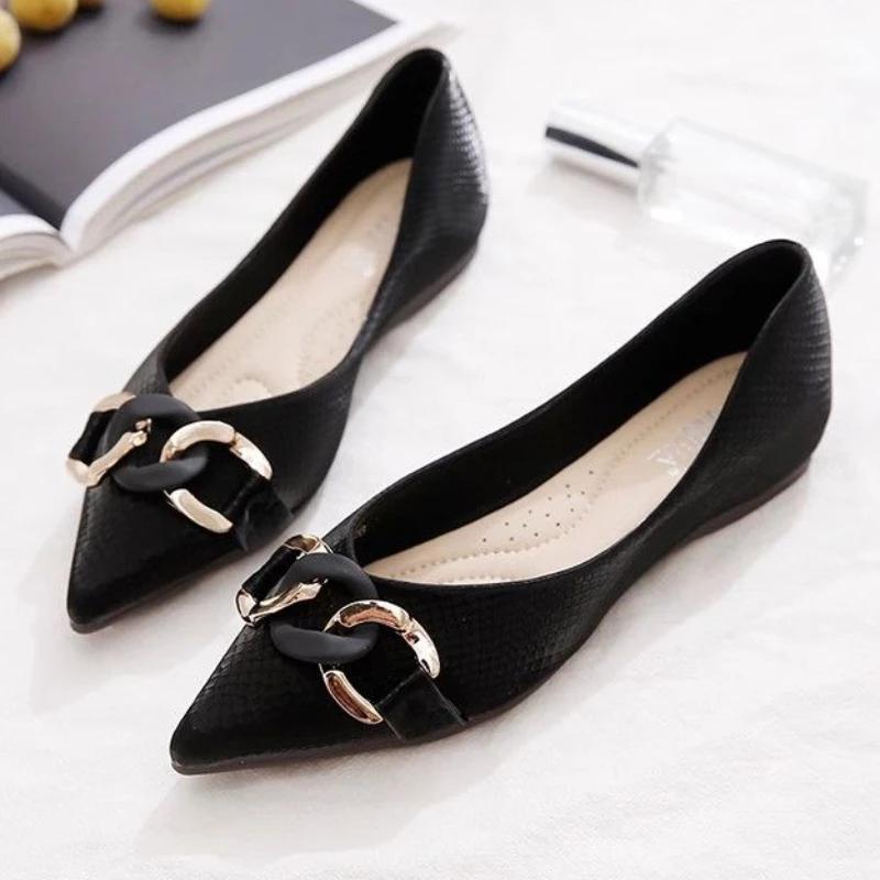 Fashion Black Women's Flat Shoes Low Heel Elegant Formal Ladies Footwear Pointed Toe White Luxury Brand Slip On Sale Wholesale Casual 39