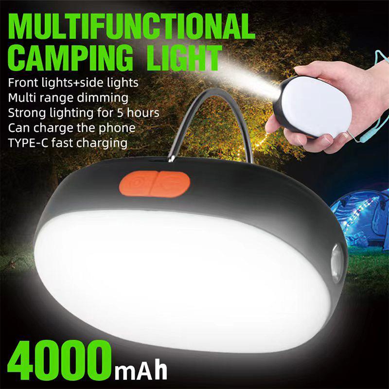 Mini USB Rechargeable Camping Strong Light with Hook Portable Torch Tent LED Work Maintenance Lighting Built-in 4000mA Battery