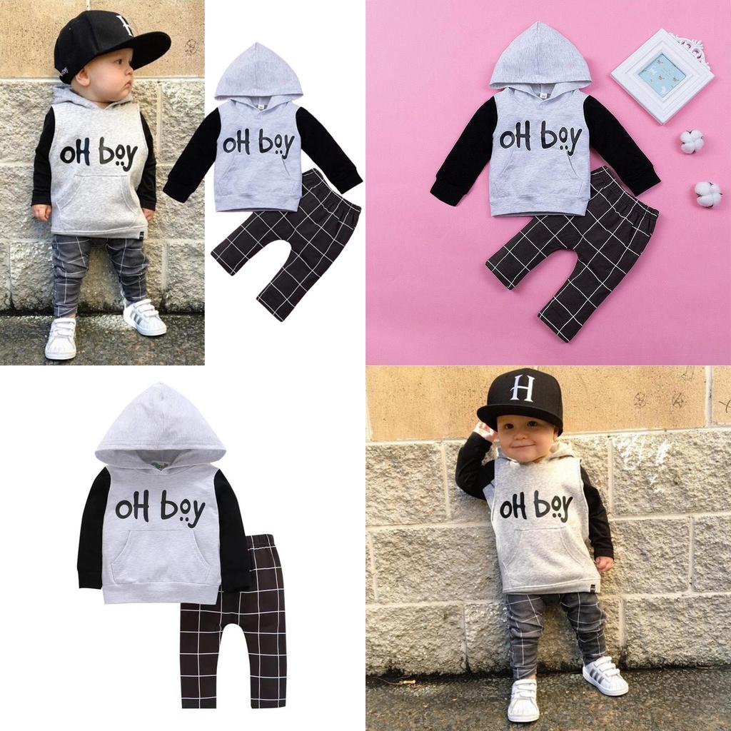 Stylish 2pcs Toddler Baby Boys Oh Boy Outfits Hoodies Pants Leggings