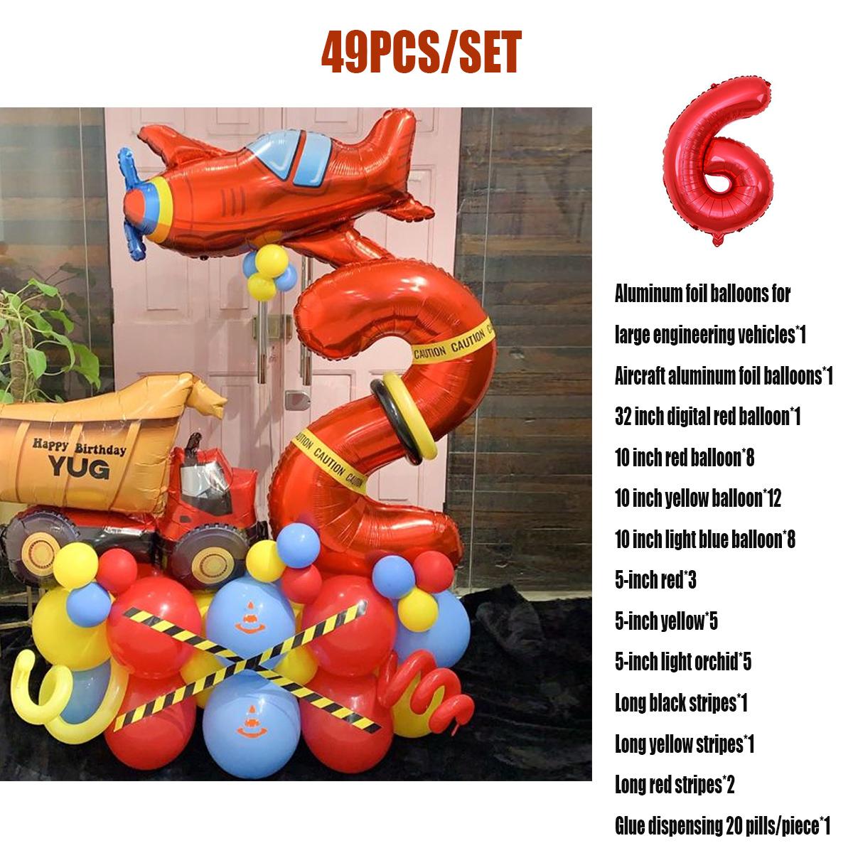 

49 шт. красный самолет инженерная машина цифровые воздушные шары на день рождения украшения для дня рождения для мальчиков 32 дюйма красный номер мяч детский декор поставки Number 6