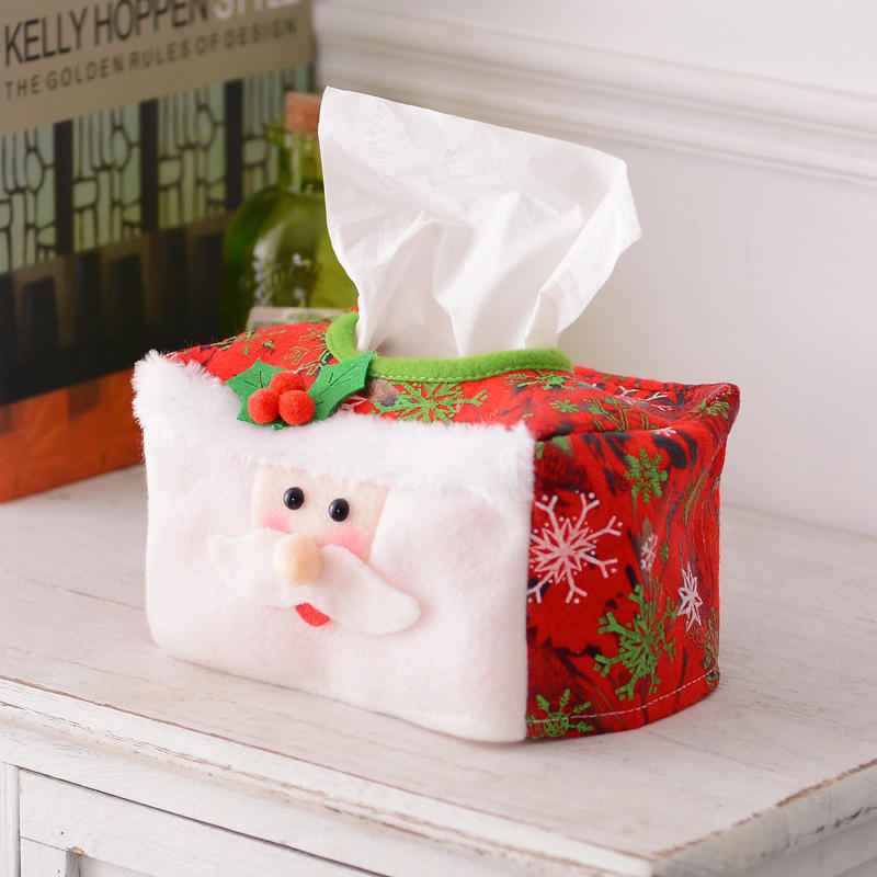 Cute Christmas Desktop Square Decorative Santa Tissue Box Cover Portable Tissue Paper Holder Holiday Decorations