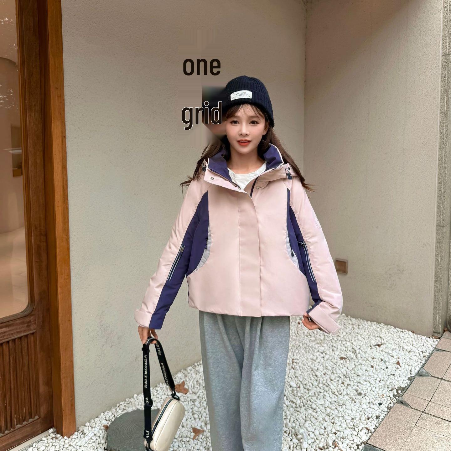 

Женский зимний короткий пуховик Yaqiu со съемным капюшоном и воротником-стойкой - Модный цветной блок 2025 XL (130-150 lbs)