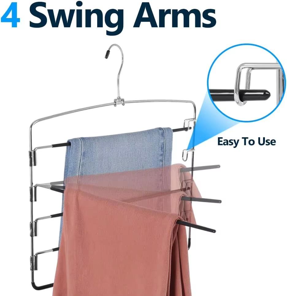Pants Hangers Non Slip Space Saving Hangers Multi-Layer Swing Arm Pants Hanger Stainless Steel Space Saver Hanger Closet Storage