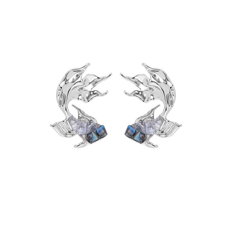 Cool-Toned Blue Gradient Goldfish Earrings - Korean Style, High-End, Fresh, Unique Fashion