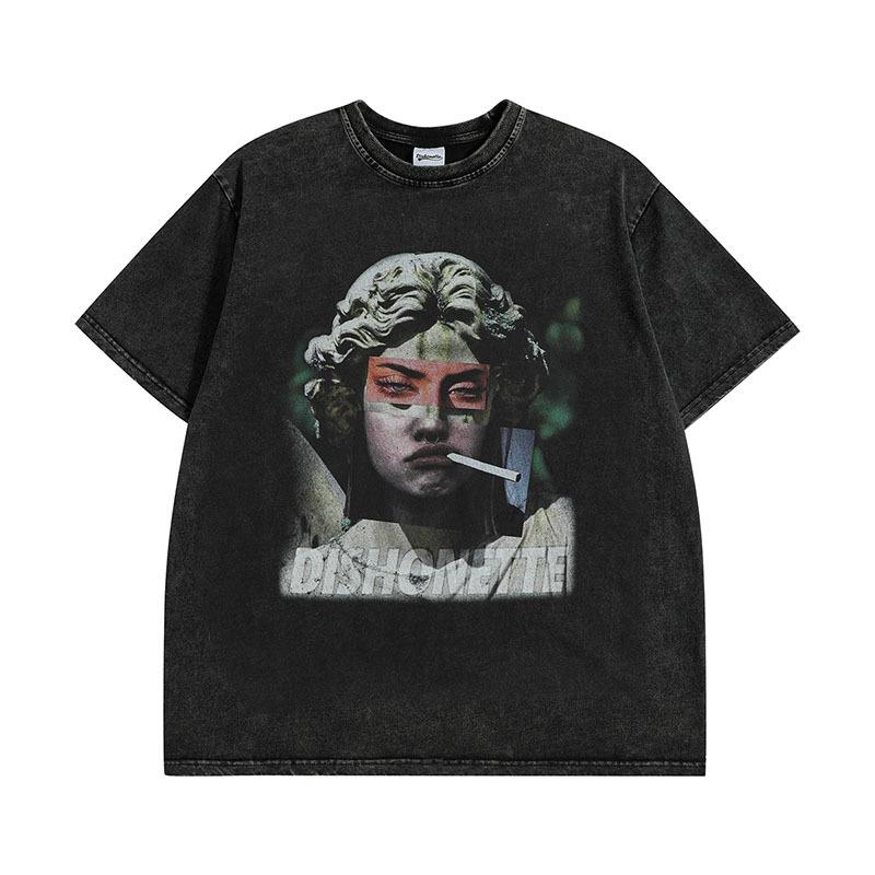 American Trendy Brand Washed Old Short-Sleeved T-Shirt Men'S And Women'S Vintage Hip-Hop Retro Vintage Half-Sleeved T