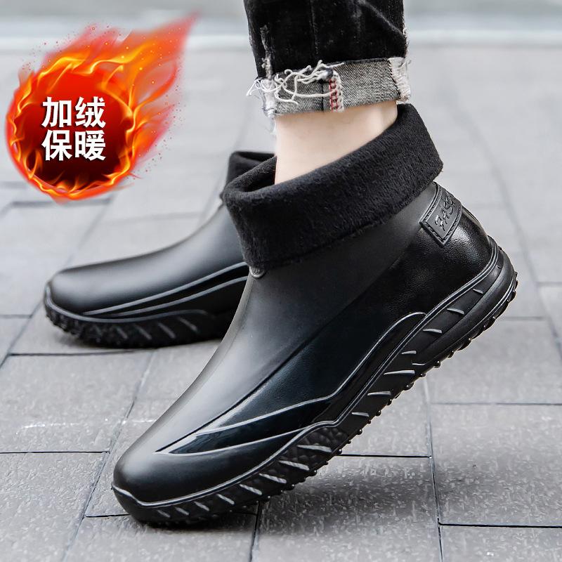 Regenschuhe kurzer Schaft Herren verschleißfeste Seeangelschuhe Herren Fleece Gummischuhe wasserdichte Regenstiefel Herren Ausgeh-Schneestiefel