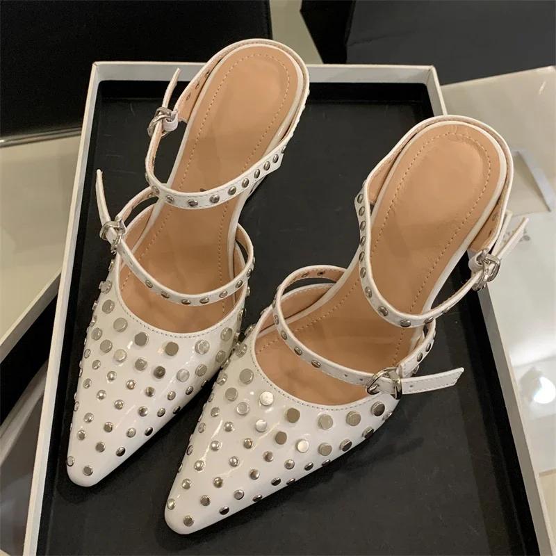2025 New Design Rivet Crystal Wedges Heels Slippers Women Narrow Band Buckle Strap Elegant Pumps Mules Shoes