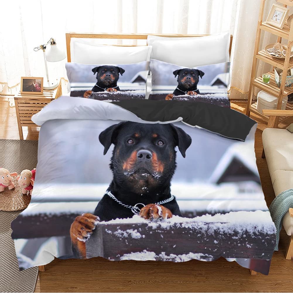 Rottweiler Bettbezug Twin Schwarz Rottweiler Twin Bettwäscheset Tiermotiv Für Hundeliebhaber Polyester Doppel Queen King Steppdeckenbezug