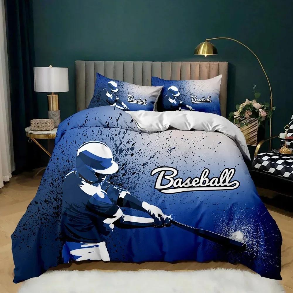 Sportowy Zestaw Pościeli Baseballowej dla Dziecka, Zestawy Poszewek na Kołdrę w Rozmiarze Queen, Chłopięca Sportowa Poszwa na Kołdrę dla Nastolatków Poliestrowa Poszwa na Kołdrę