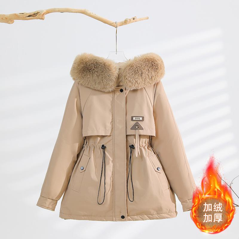 Thickened pie overcomes schoolgirl winter new waist and thin hooded big fur collar warm cotton-padded jacket