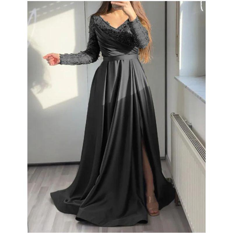 

Ruffles Elegant Lace Maxi Dress Evening Dress Women Temperament Lace Dress Black XL