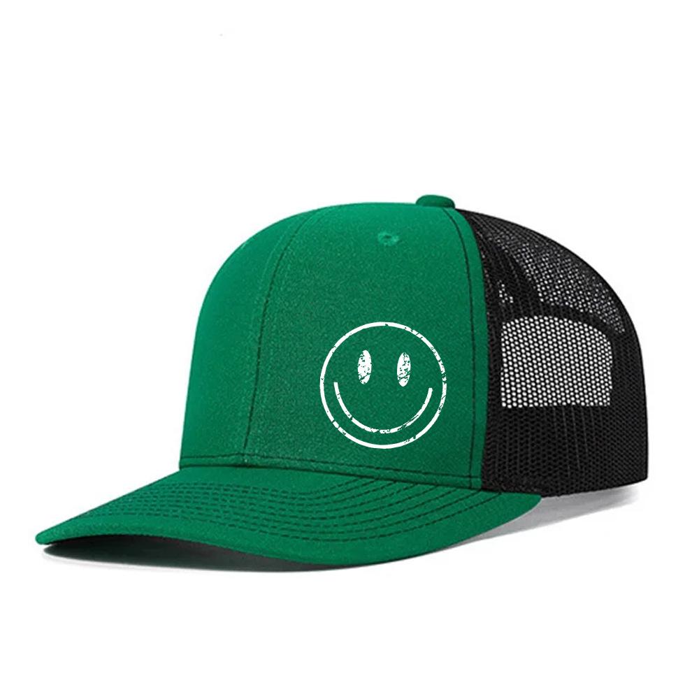 Heat Transfer Smiley Baseball Cap Slightly Curved Richardson Truck Cap Outdoor Breathable Mesh Cap Sun Protection