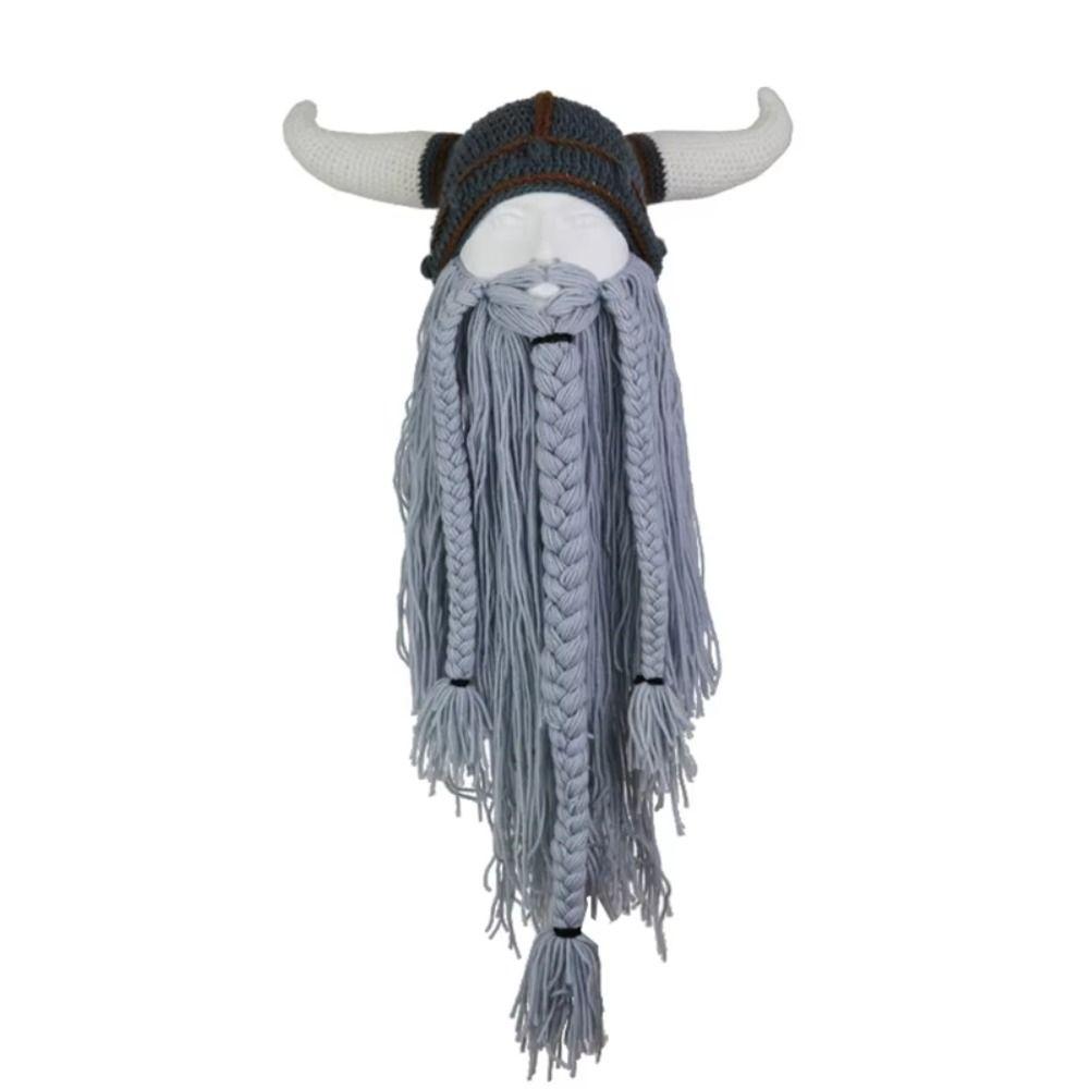 Hand Weave Bearded Funny Caps Funny Tricky Big Beard Mask Hat Viking Horn Hat Costume Accessory