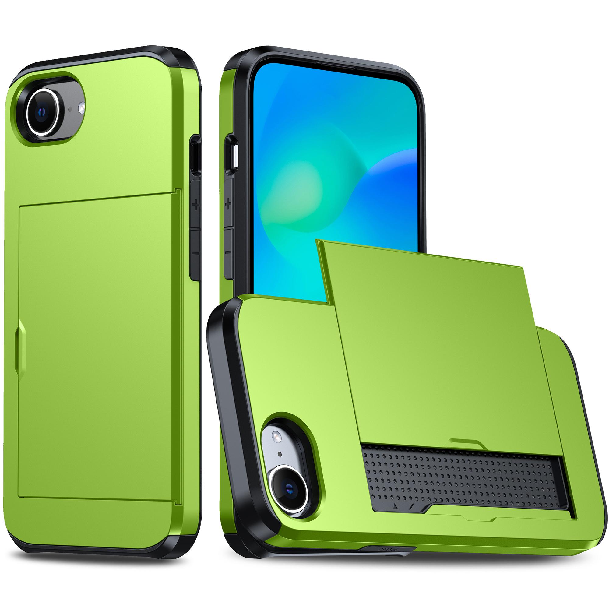 

For iPhone 16e Case TPU+PC Dual Layer Armor Phone Cover with Sliding Card Slot Green
