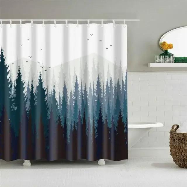 Blue Rose Plant with Floral Bathroom Decoration Shower Curtain with Hooks