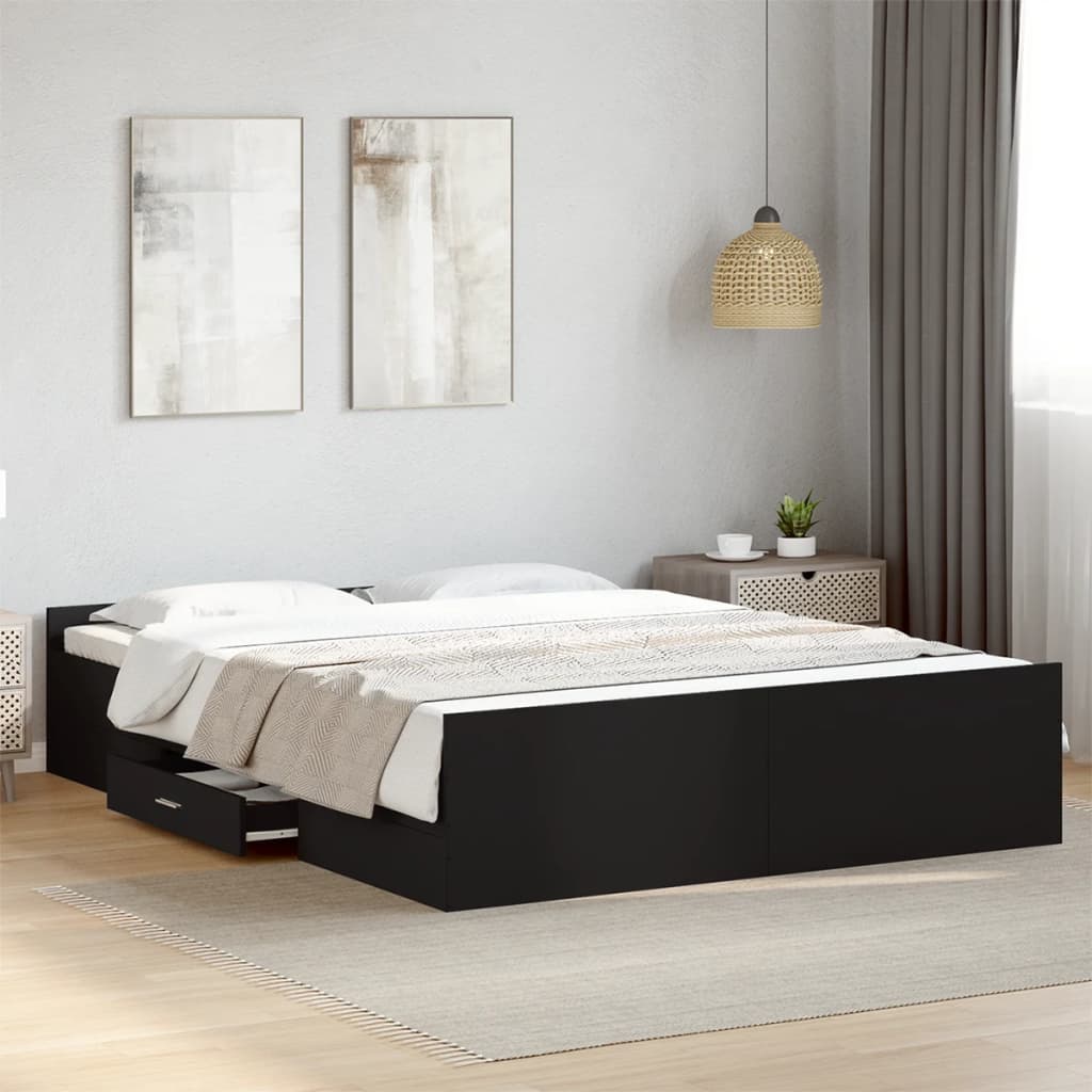 Bed Frame with Drawers Black 150 x 200 cm Engineered Wood