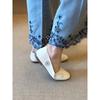 Sheepskin Version, Rivet, Niche Design, Round Head Leather, Shallow Mouth Single Shoes, Fairy Style Temperament, Rhinestone Ballet Flats
