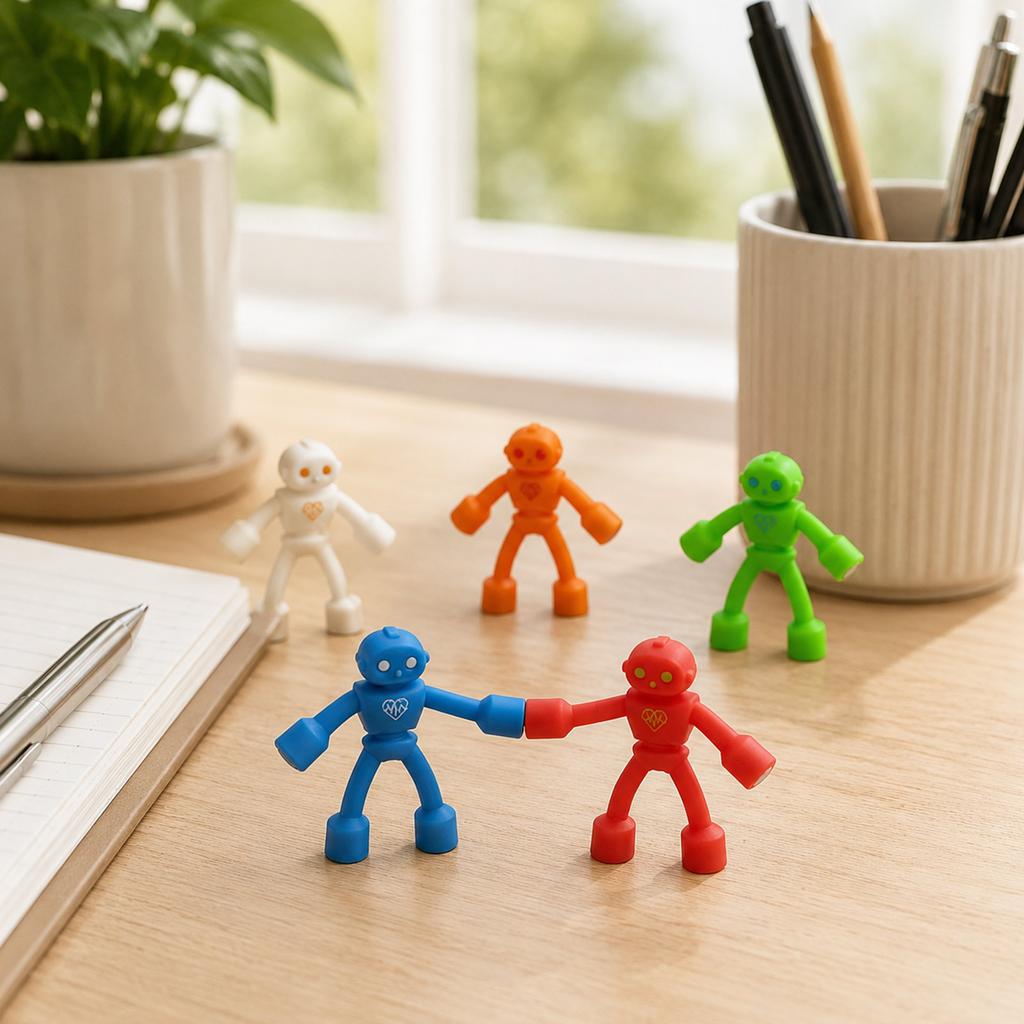 Silicone Magnetic Figure Flexible Robot Shape Strong Magnets for Refrigerator Whiteboard Office Use and Home Organization
