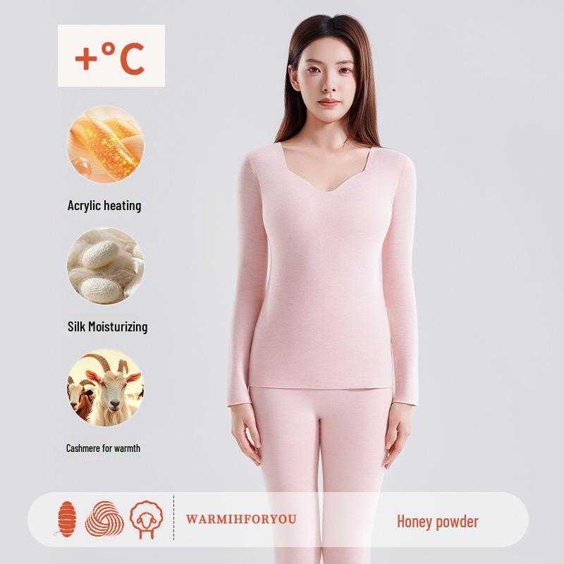 Women's 2025 Seamless Fleece-Lined Antibacterial Turtleneck & Pants Set - Warm Winter Long Johns