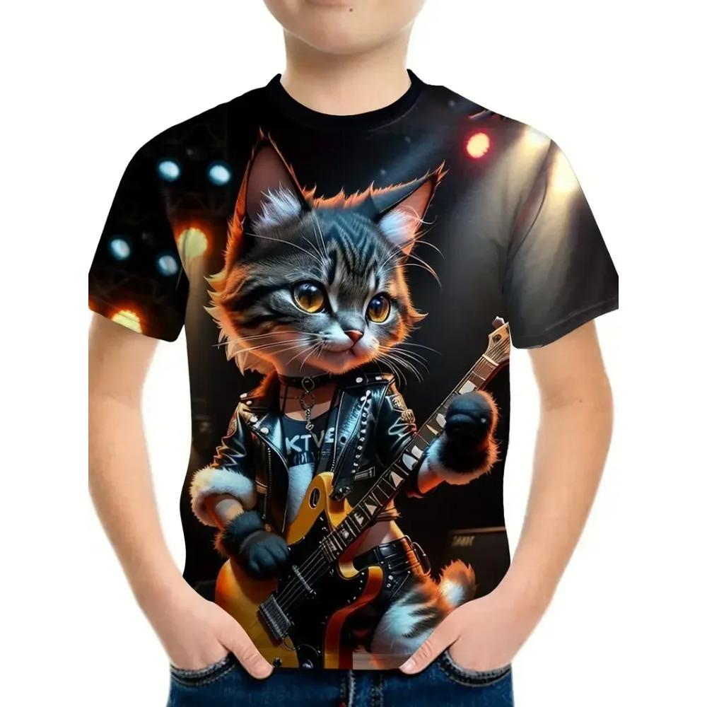 Summer Round Neck 3D Print Funny Cat Pattern Top Fashionable Casual Short Sleeved Men's T-shirts