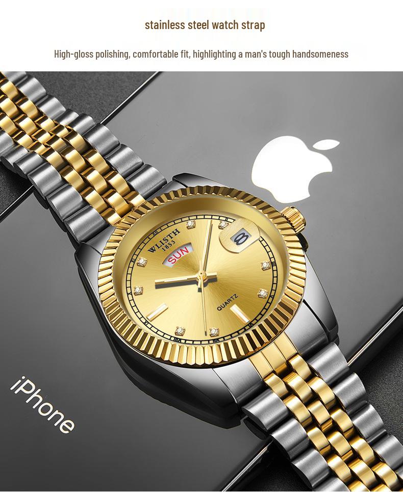 Men's Classic Gold Quartz Steel Band Watch