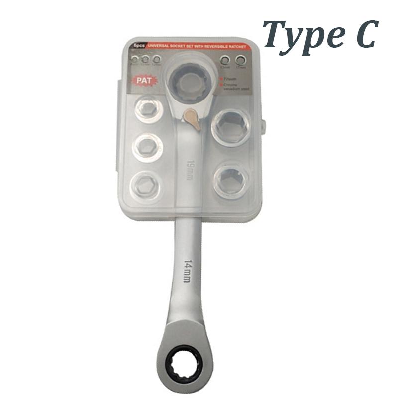 6 In1 Multifunctional Torque Double Head Reversible Ratchet Combination Spanner Set Chrome Vanadium Steel Ratchet Folding Wrench